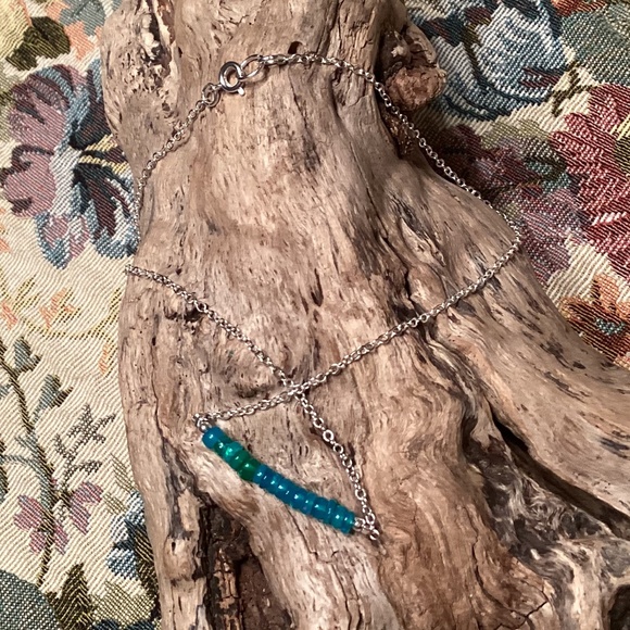 NEW Silver Ethiopian Paraiba Blue Beaded Fire Opal Necklace 17” - Picture 1 of 4